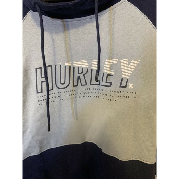 New Hurley Men's Sz XL Blue Gray Color Block Pullover‎ Hoodie NWT - Picture 1 of 7